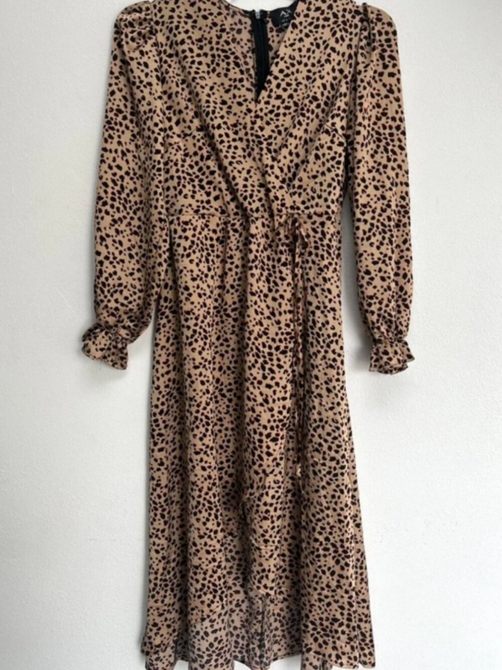 AX Paris Womens Brown Satin Feel Animal Print Midi Summer Dress Size 8 NEW
